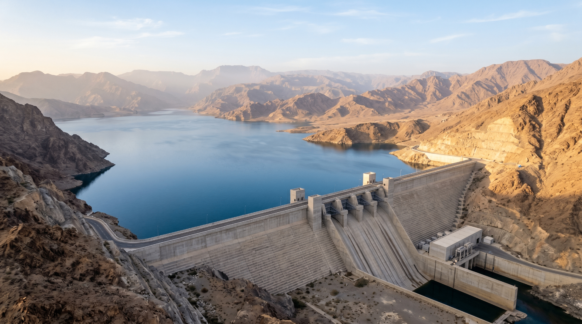 Aerial view of a Saudi dam and reservoir